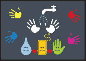 Hinweismatte 120 x 85 Hände mit Seife waschen Kinder